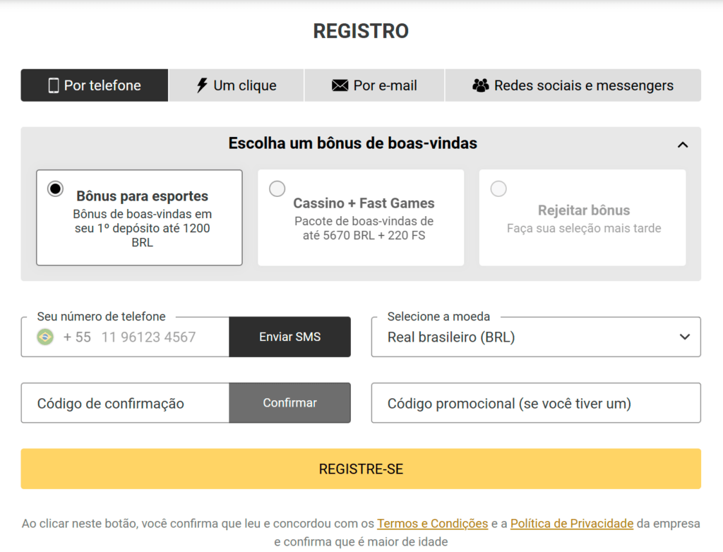 Visualização do processo de registro dos cassinos móveis